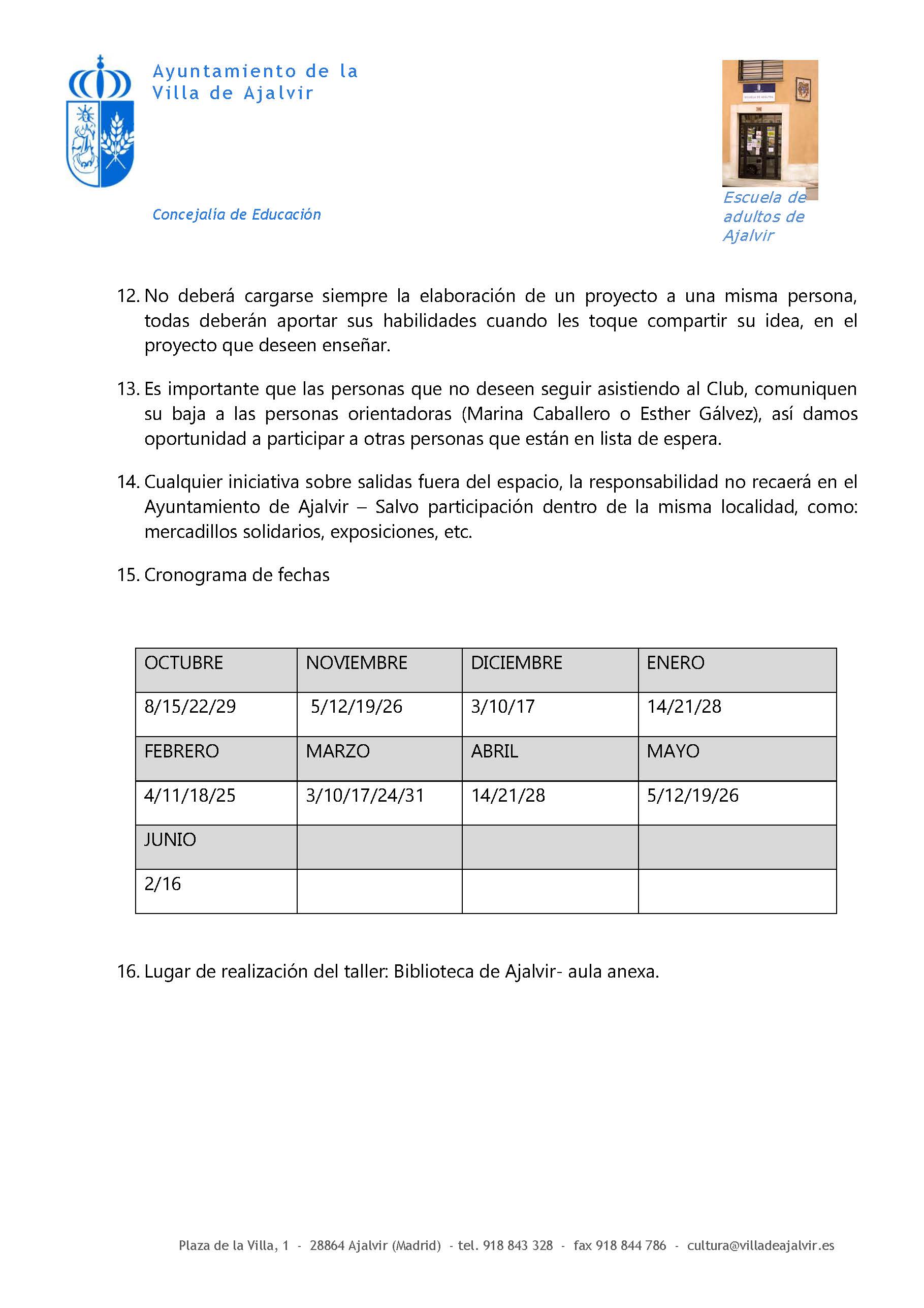 INFORMACIÓN CLUB MANUALIDADES COSTURA Y LABORES CREATIVAS Página 1