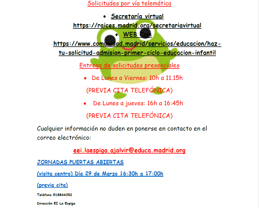 escuela infantil la espiga ajalvir solicitud informacion