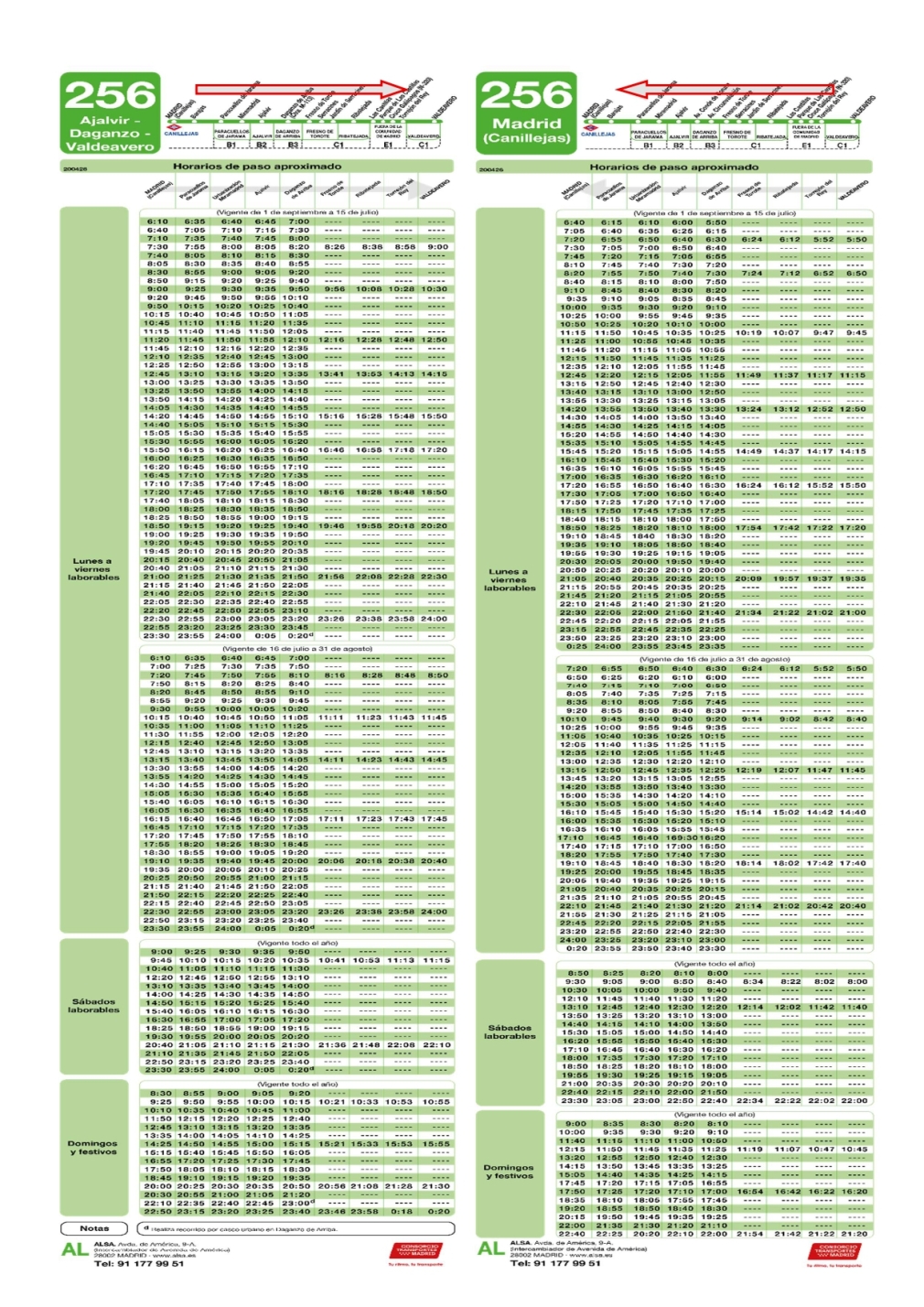 NUEVOS HORARIOS LINEA DE AUTOBUSES 256