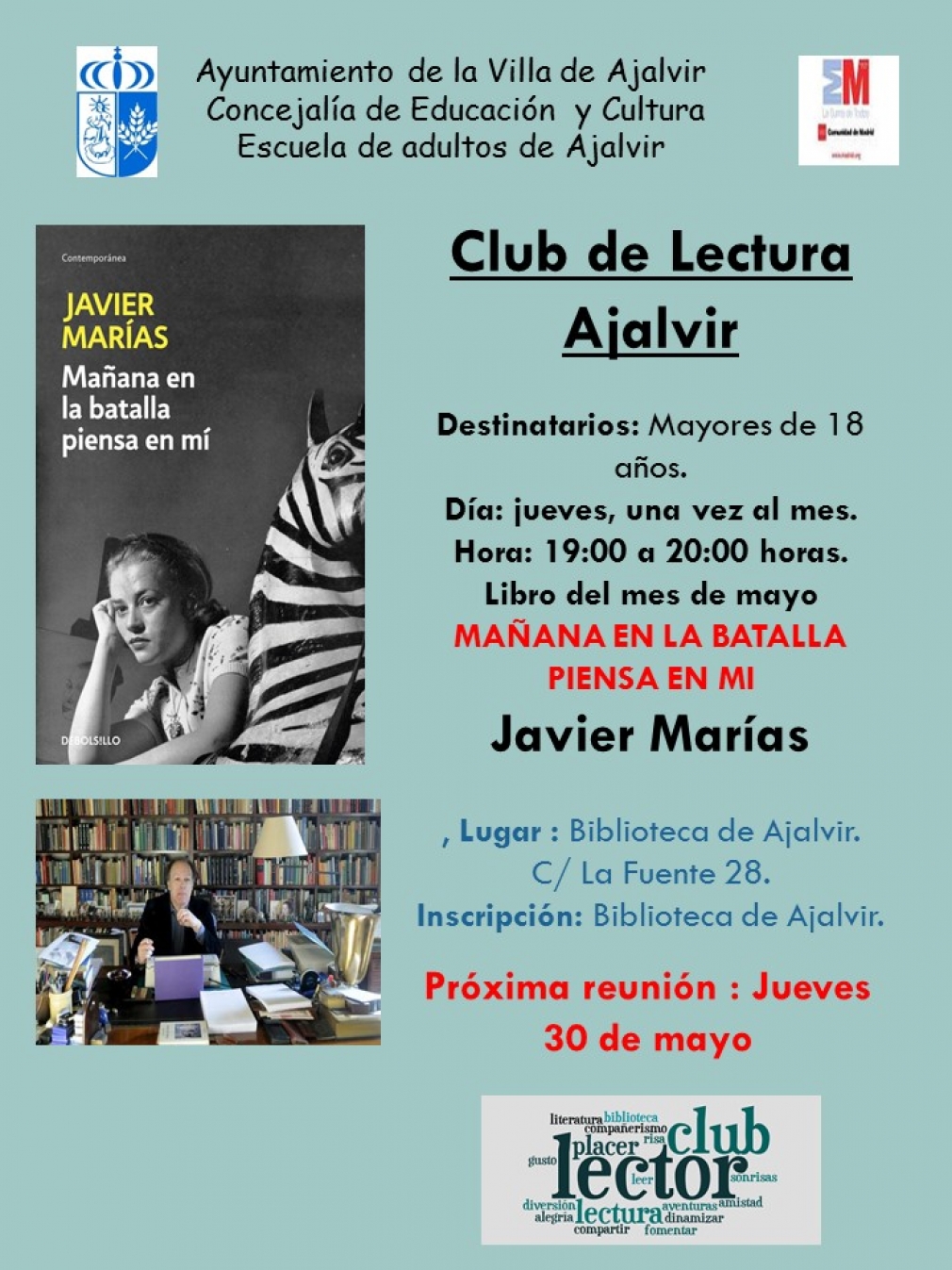 Reunión Club de Lectura 30-5-19 &quot;Mañana en la batalla piensa en mi&quot; de Javier Marías