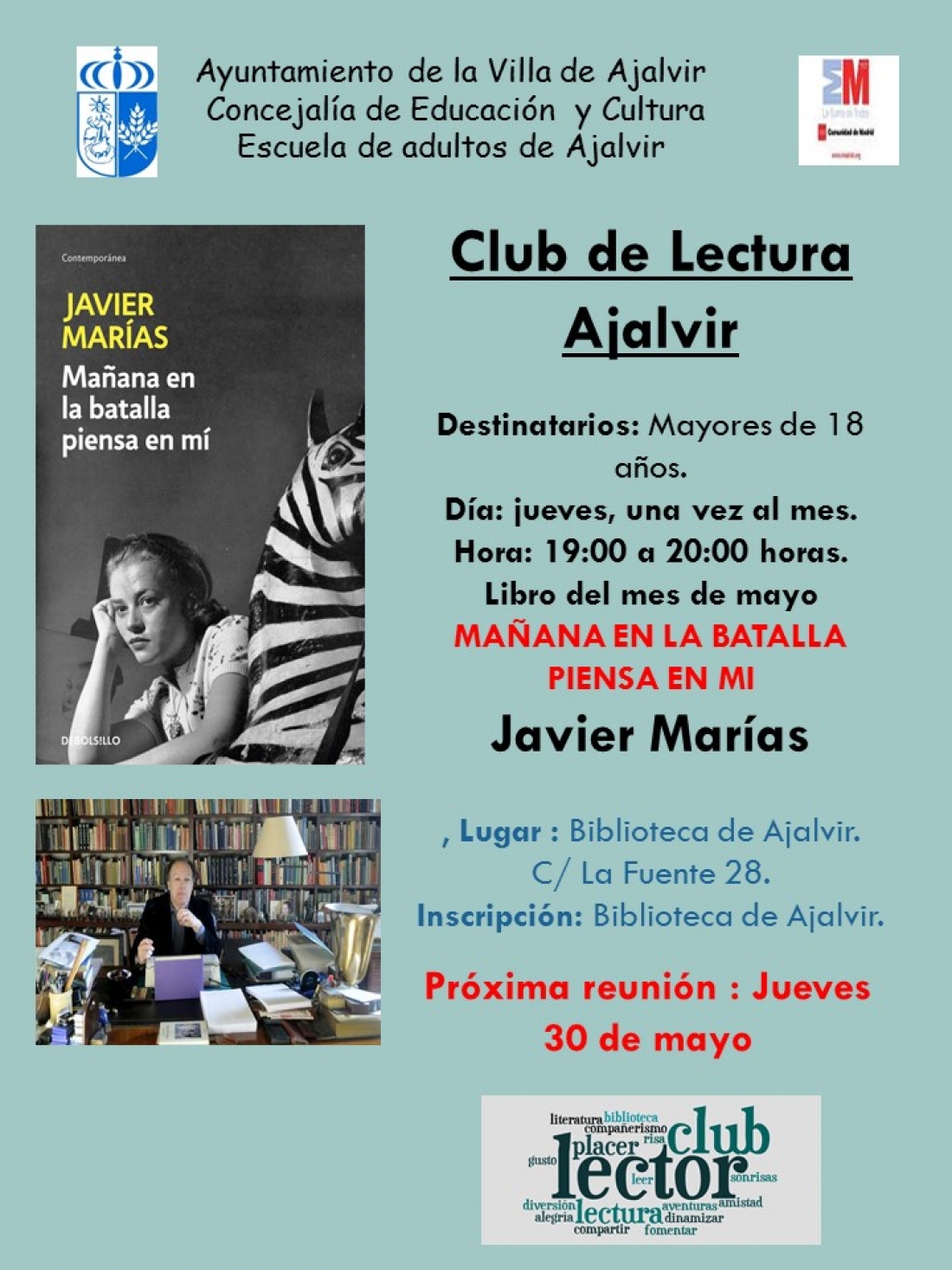 Reunión Club de Lectura 30-5-19 &quot;Mañana en la batalla piensa en mi&quot; de Javier Marías