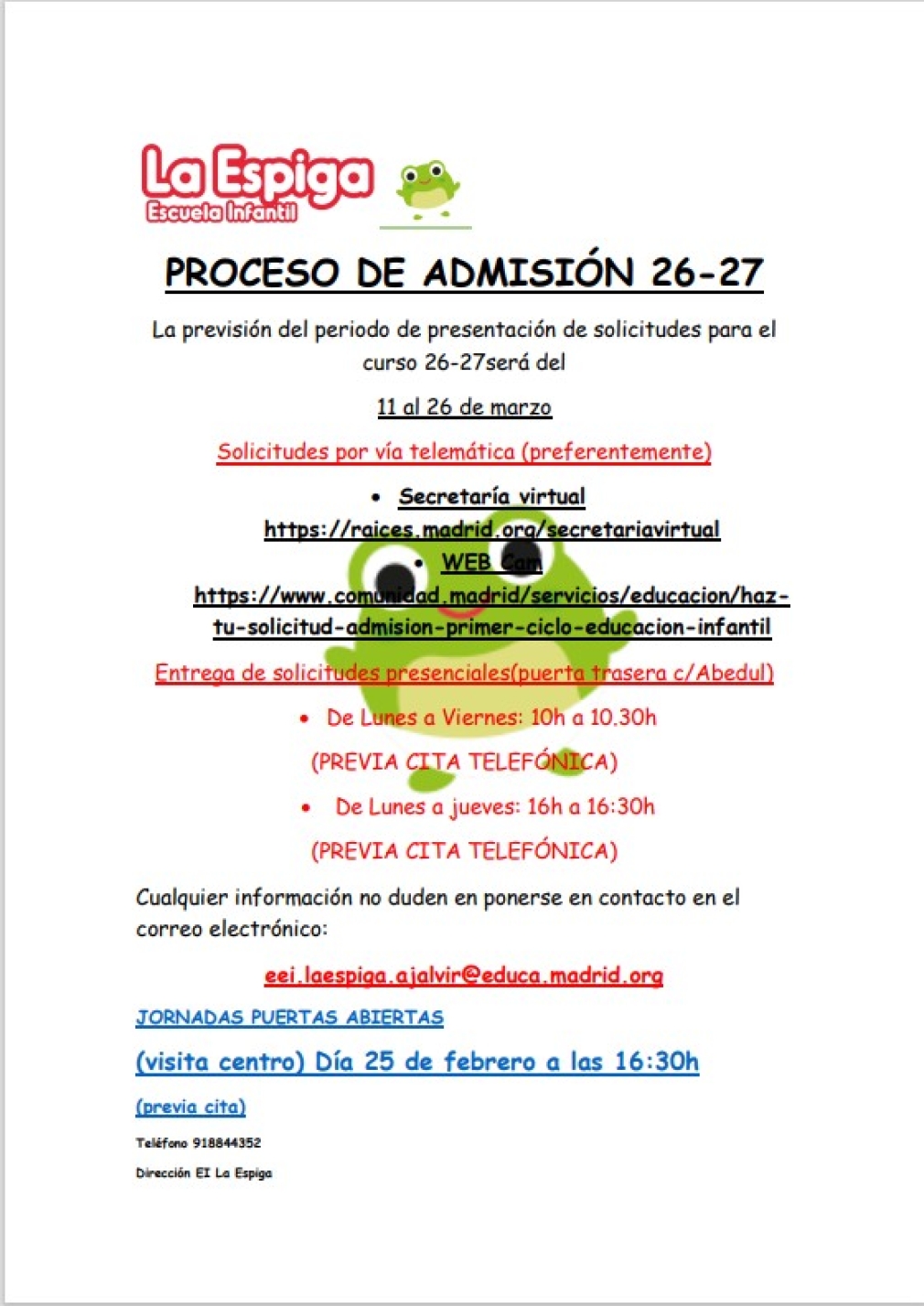 PROCESO DE ADMISIÓN CURSO 26-27