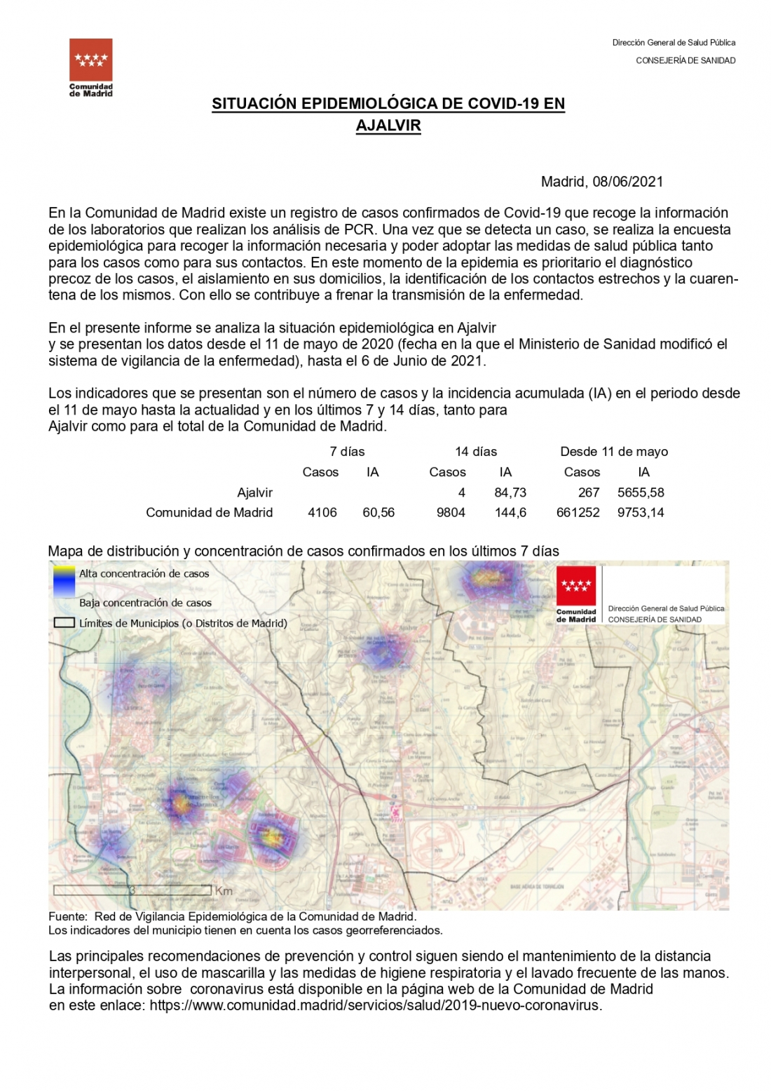 INFORME  DE SITUACIÓN EPIDEMIOLÓGICA A  8 DE JUNIO 2021