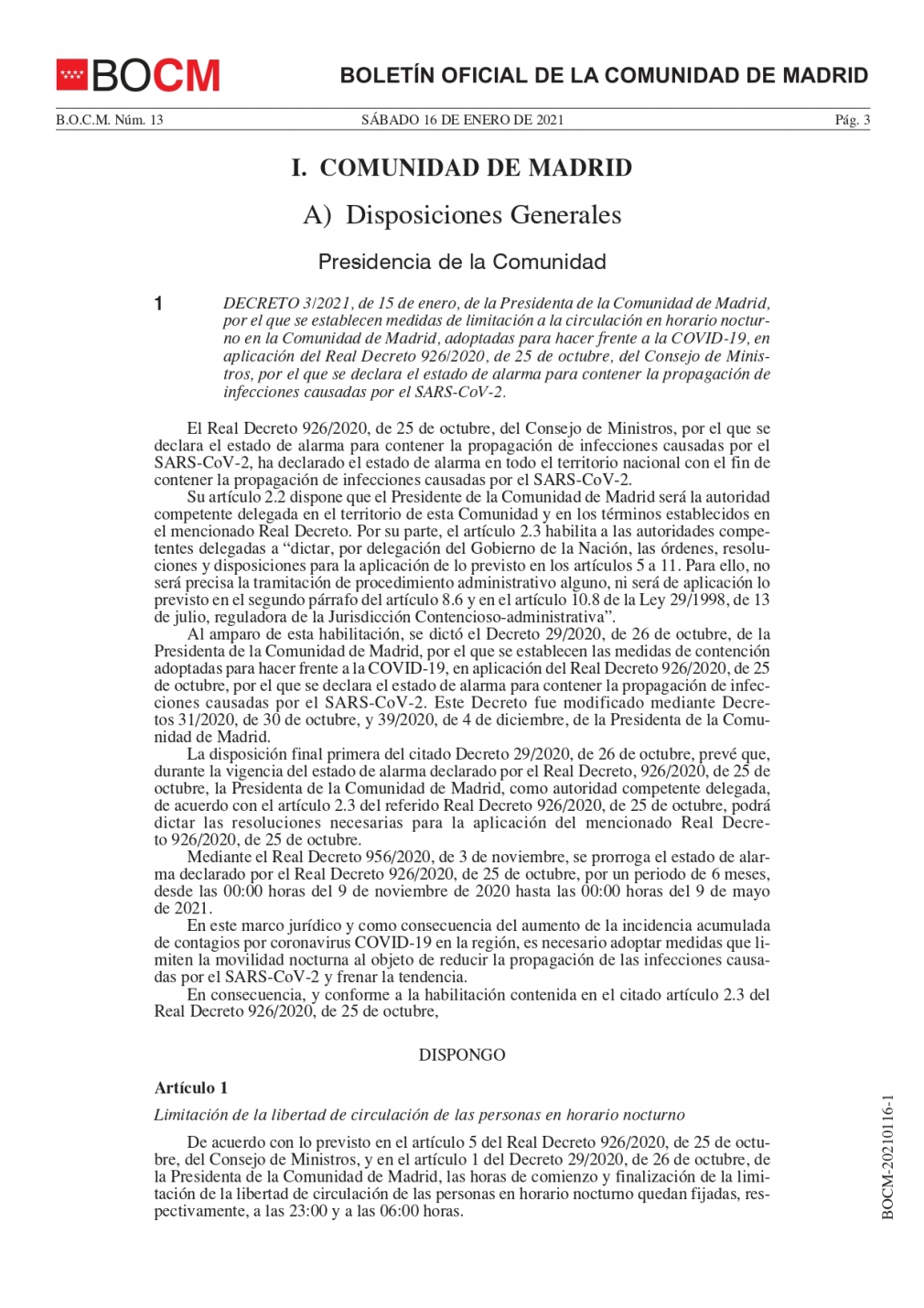 LIMITACIÓN DE LA LIBERTAD DE CIRCULACIÓN DE LAS PERSONAS EN HORARIO NOCTURNO