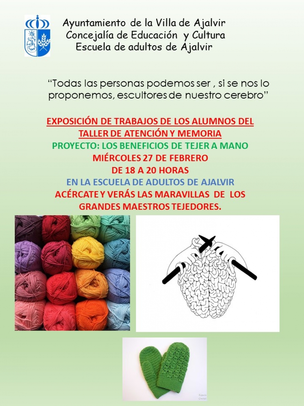 Exposición &quot;Los beneficios de tejer a mano&quot;. Miércoles 27 de Febrero