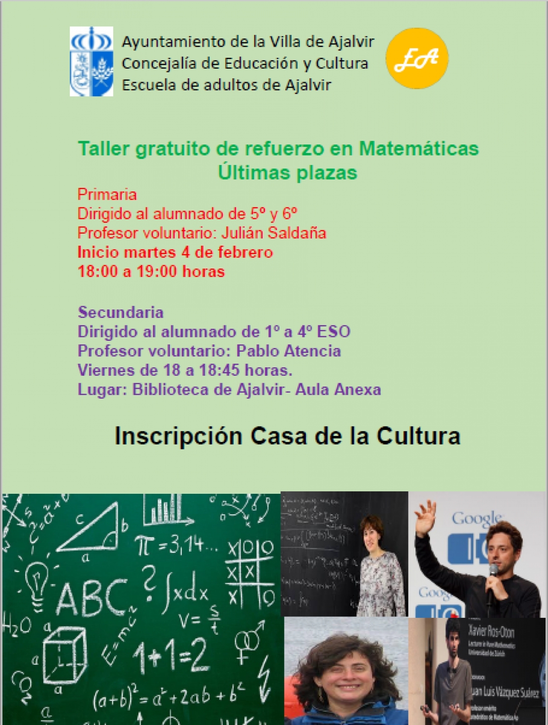 TALLERES GRATUITOS DE REFUERZO DE MATEMATICAS