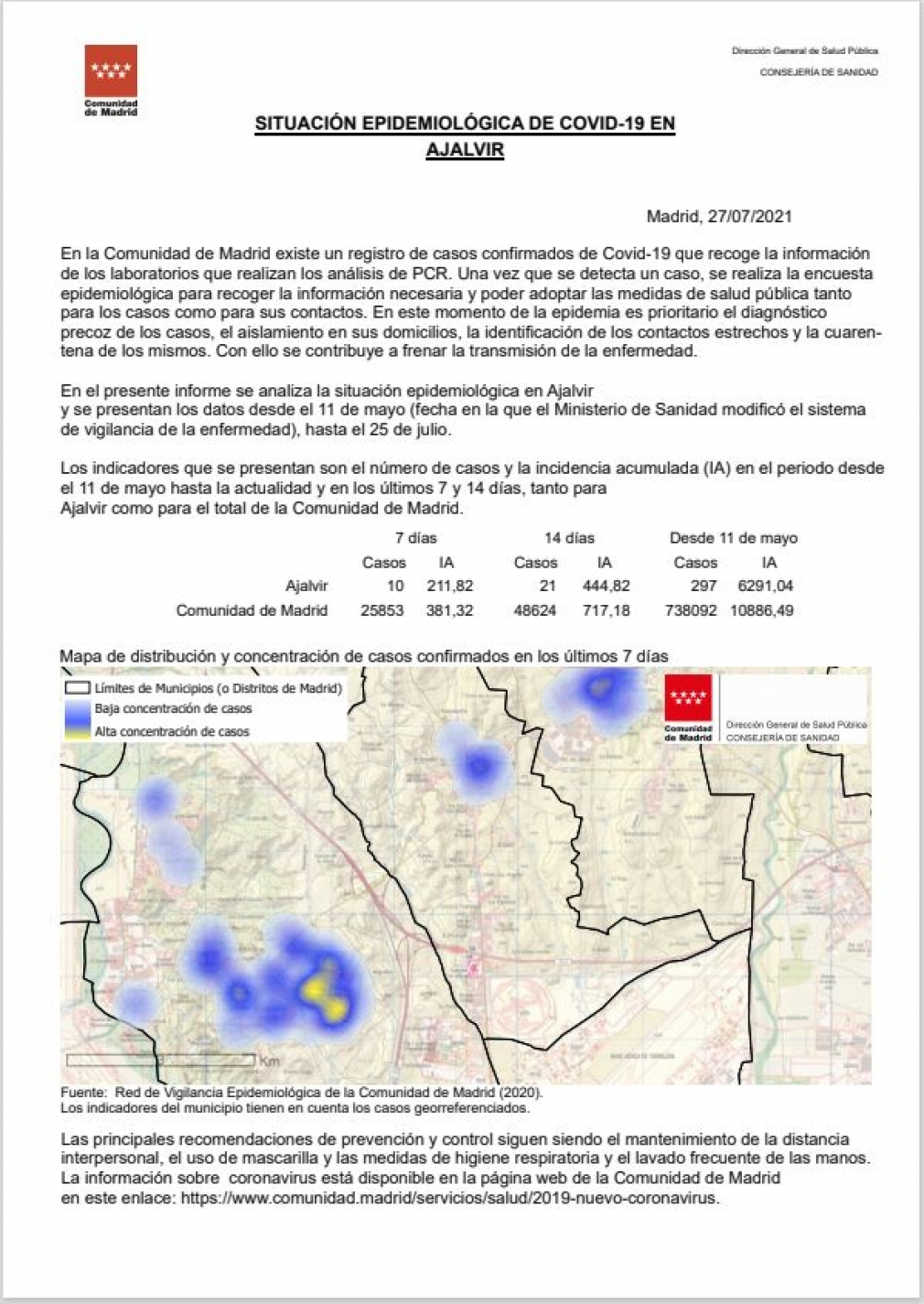 INFORME DE SITUACIÓN EPIDEMIOLÓGICA DE COVID-19 A 27 DE JULIO DEL 2021