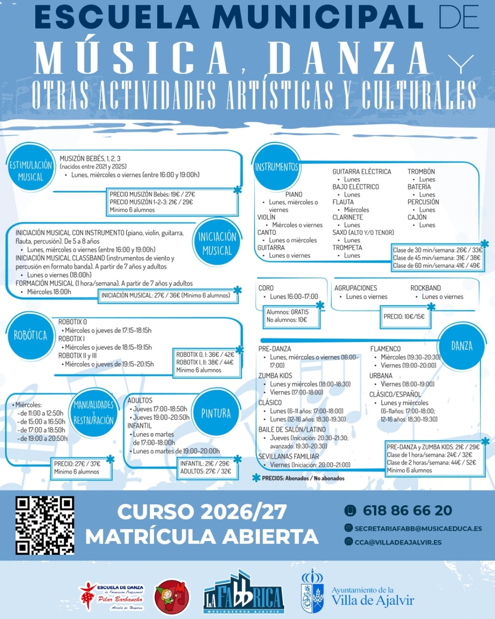 Abierta la matrícula para el Curso 2026/2027 de la Escuela Municipal La Fábrica