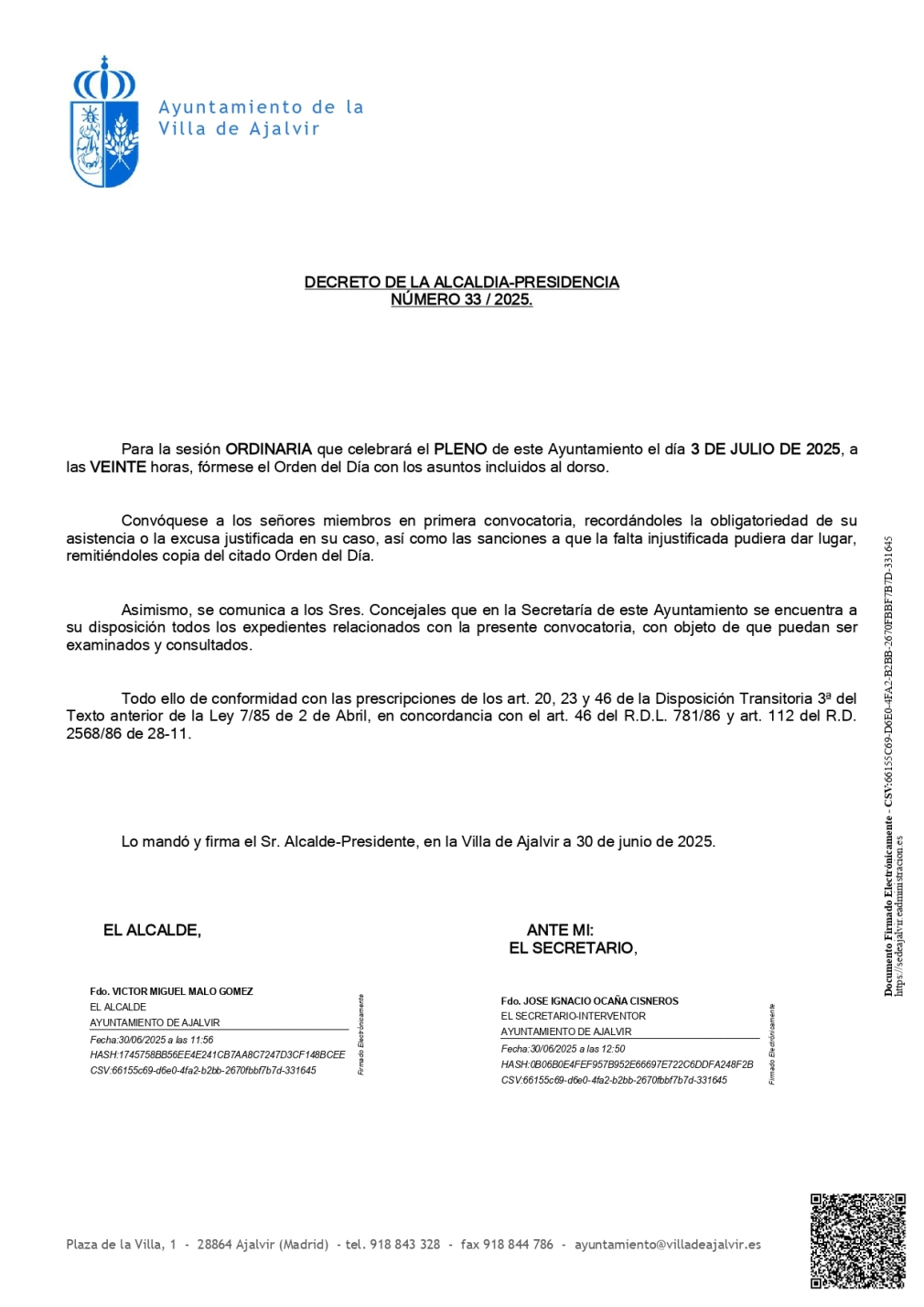 PLENO ORDINARIO 3 DE JULIO 2025