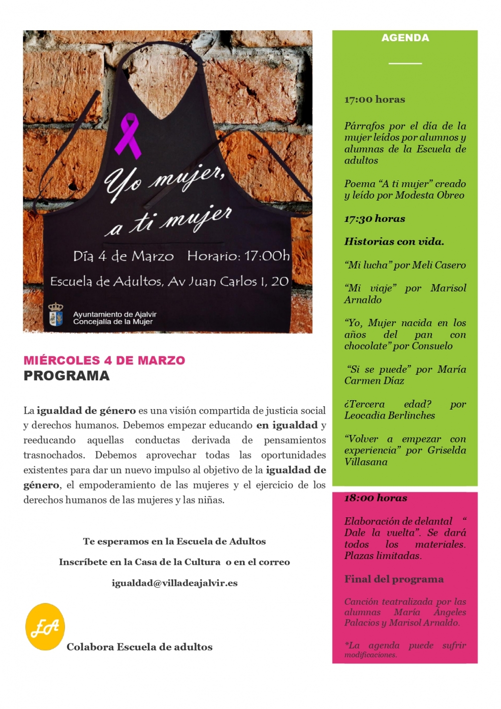 Taller Dia 4 de Marzo &quot;Yo mujer, a ti mujer&quot;