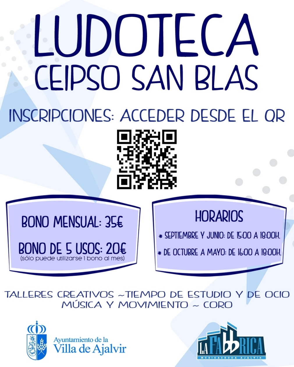 Abierto el plazo de inscripción para la Ludoteca del CEIPSO San Blas