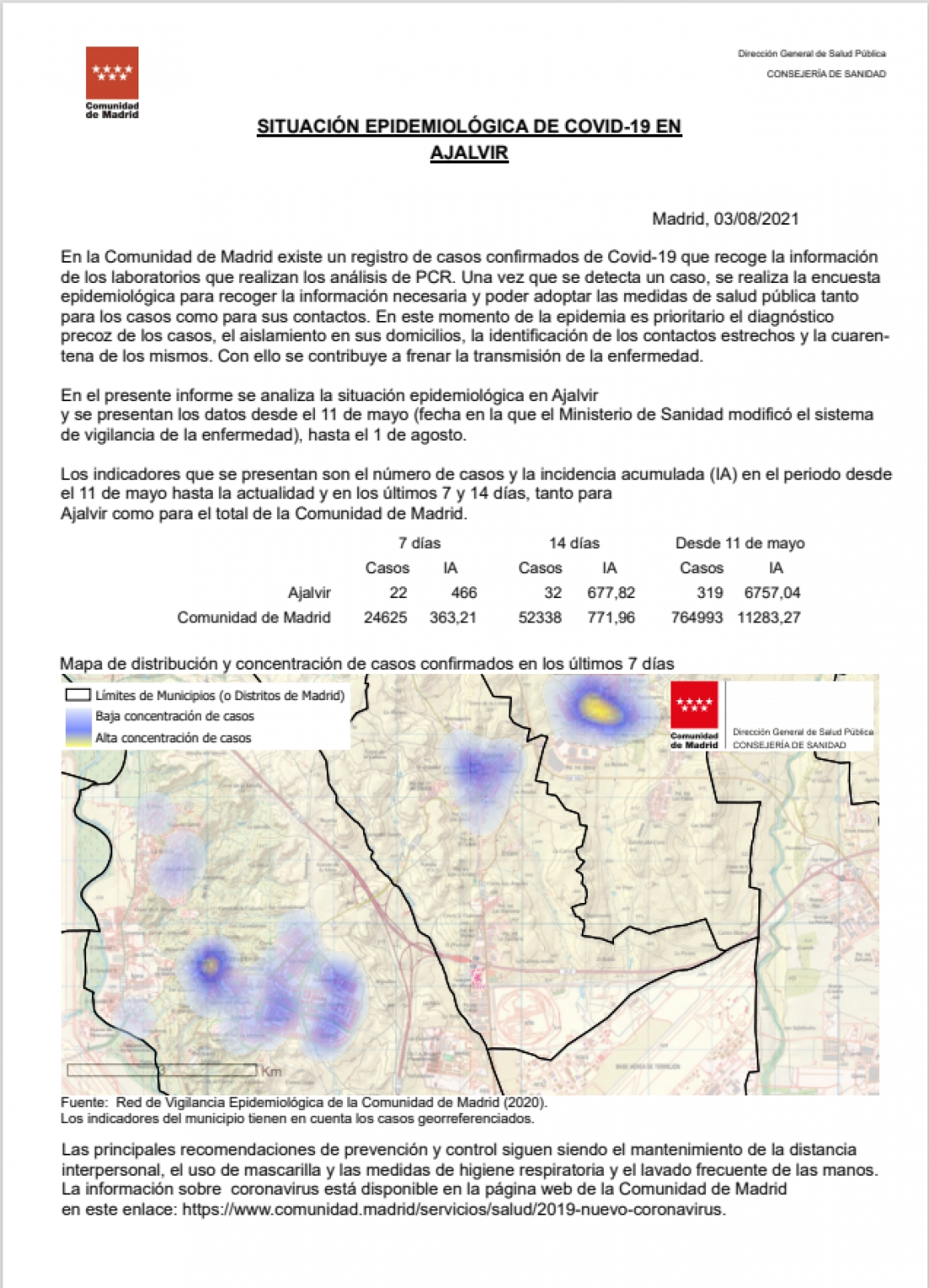 EL AYUNTAMIENTO DE AJALVIR HACE UN LLAMAMIENTO A LA RESPONSABILIDAD CIUDADANA ANTE LOS NUEVOS CASOS DE INCIDENCIA ACUMULADA EN EL MUNICIPIO