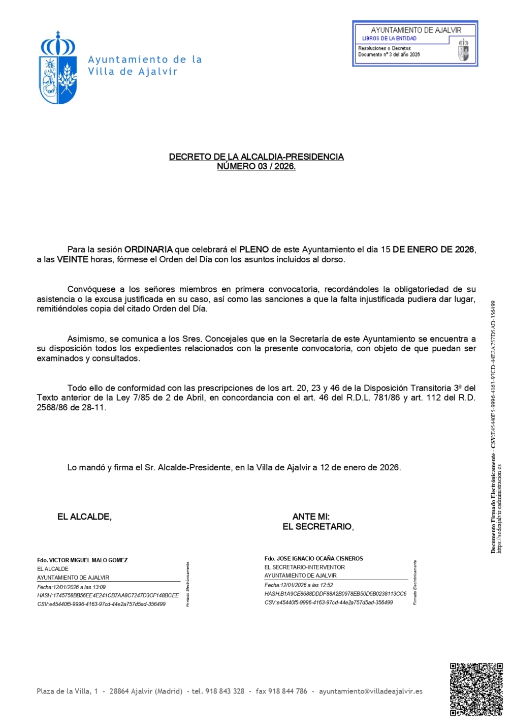 PLENO ORDINARIO 15 DE ENERO