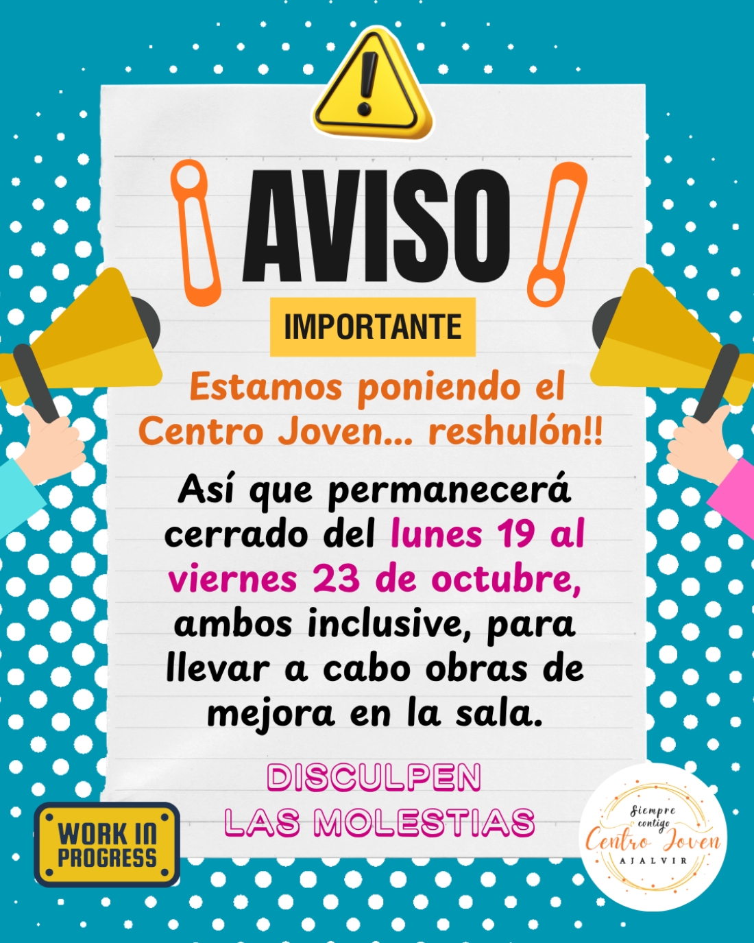 AVISO IMPORTANTE | CENTRO JOVEN DE AJALVIR