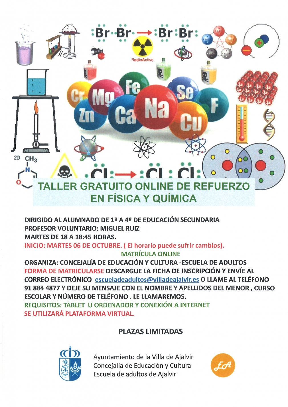 TALLERES GRATUITOS ON LINE DE REFUERZO DE MATEMATICAS Y FÍSICA Y QUIMICA