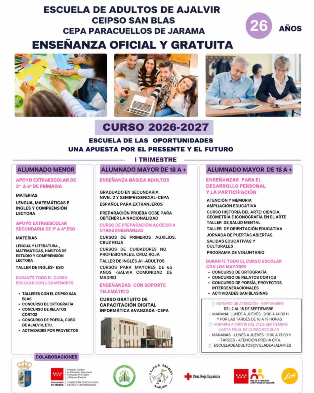 Nuevo curso escolar 2026–2027 · 26 años aprendiendo contigo