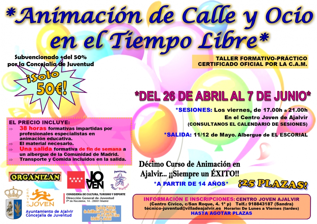 Curso de Animación y Ocio en el tiempo libre para jóvenes. Desde el 26 de Abril