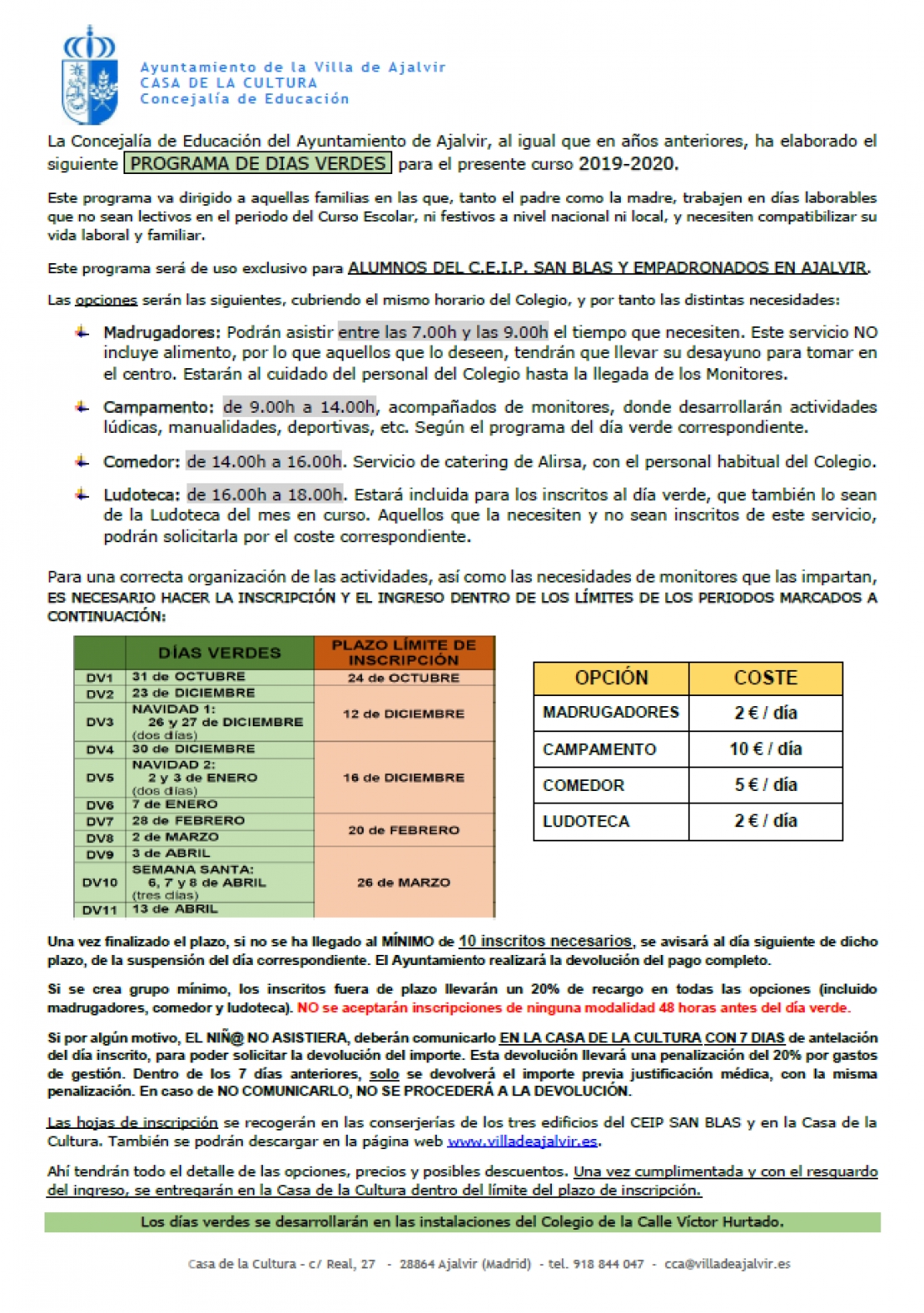 PROGRAMA DÍAS VERDES 2019-2020