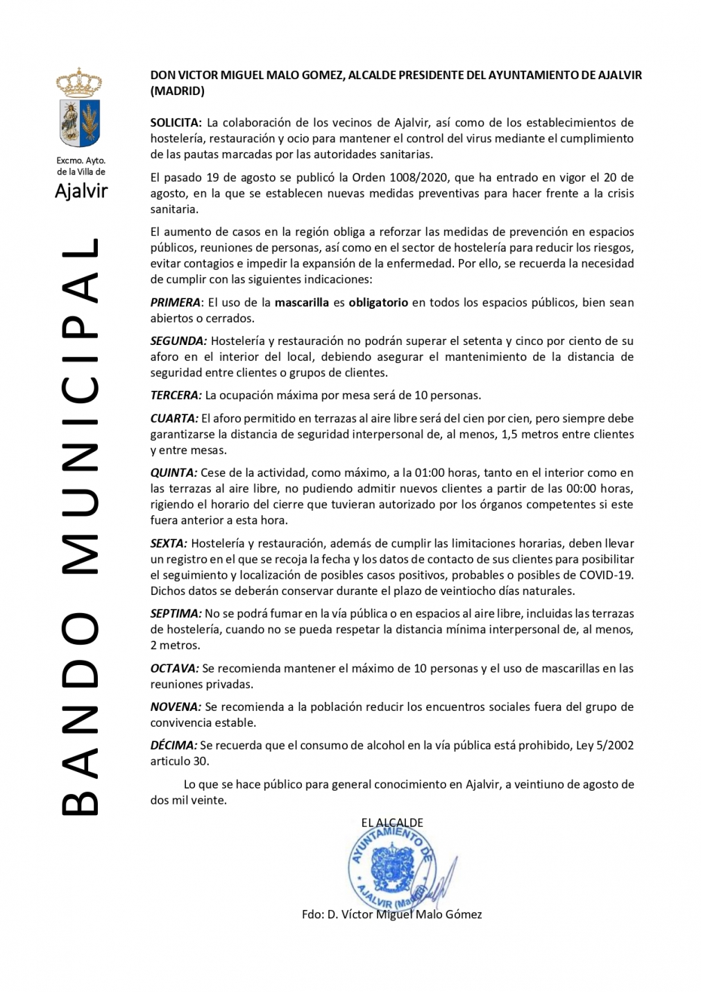 BANDO MUNICIPAL (Orden 1008/2020)