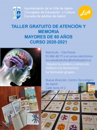 TALLER GRATUITO DE ATENCIÓN Y MEMORIA MAYORES DE 60 AÑOS CURSO 2020-2021