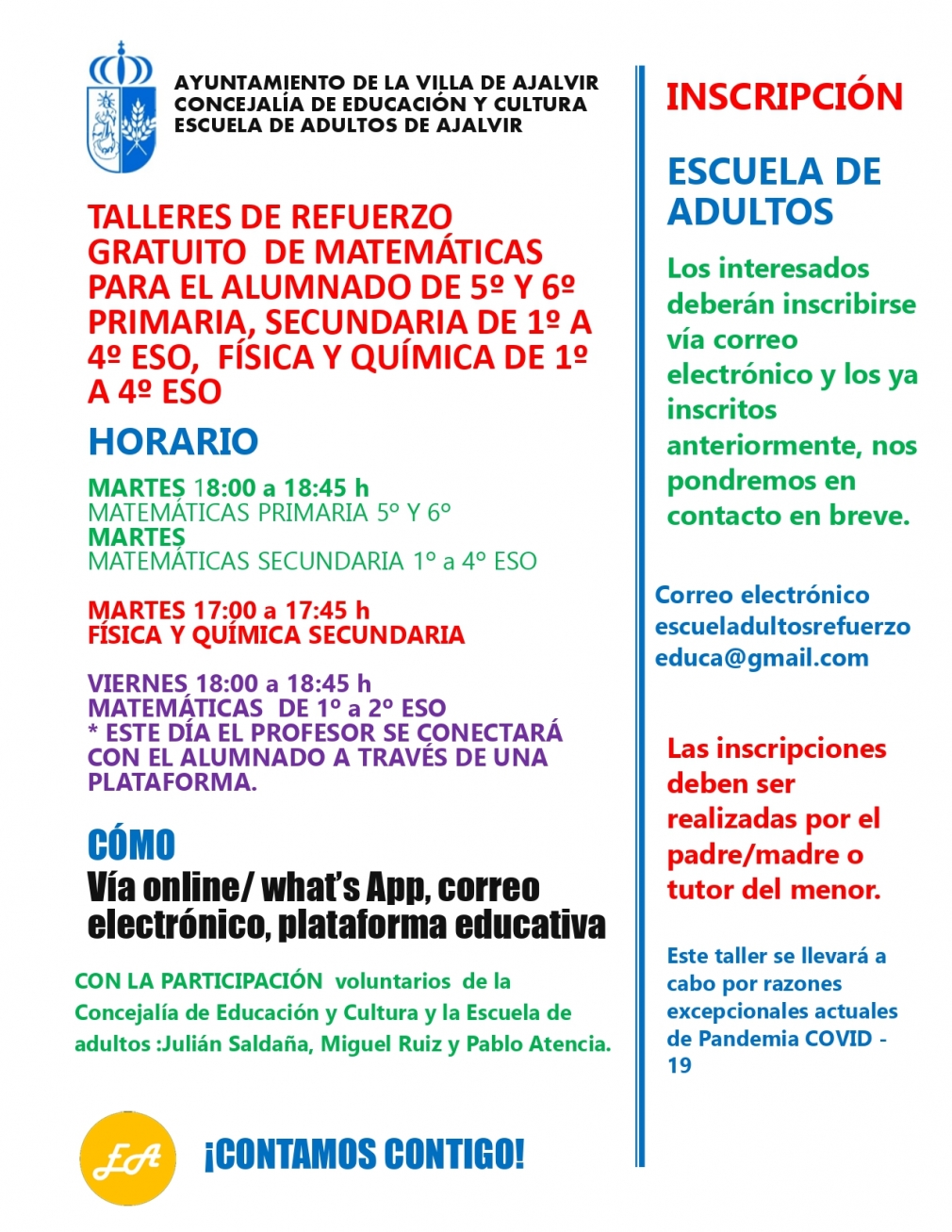 TALLERES DE REFUERZO DE MATEMÁTICAS Y FÍSICA Y QUÍMICA