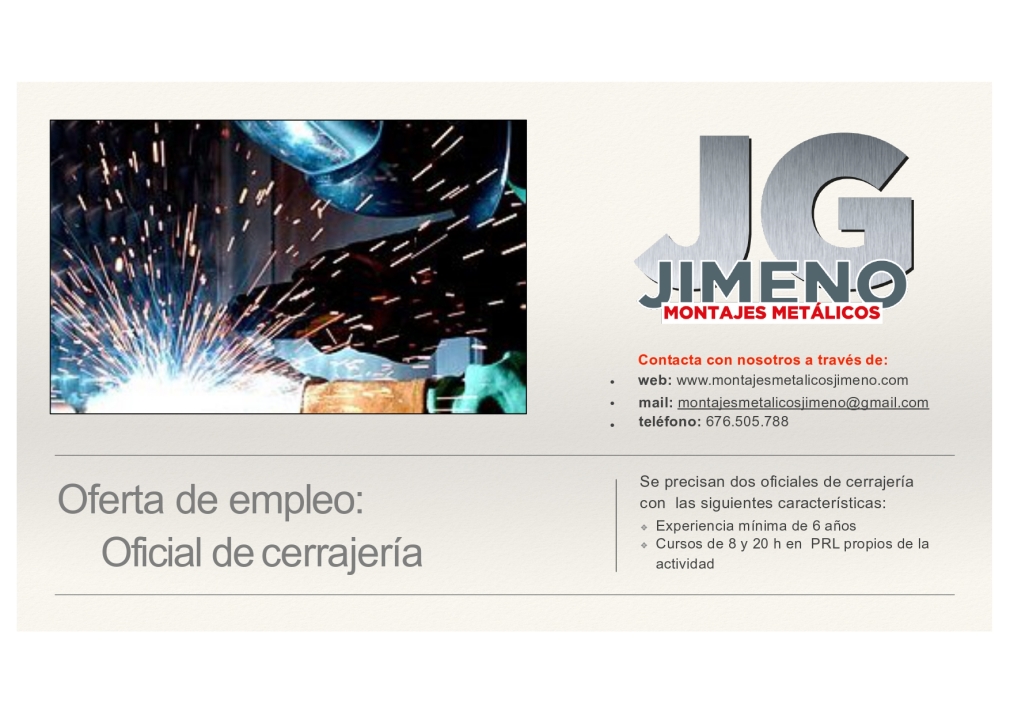 OFERTA DE EMPLEO - JG. JIMENO MONTAJES METALICOS