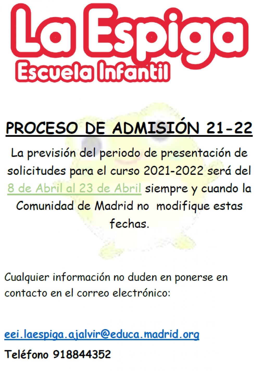 PROCESO DE ADMISIÓN CURSO 21-22