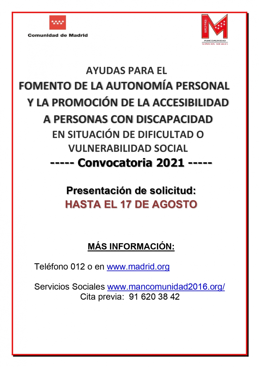 AYUDAS PARA EL FOMENTO DE LA AUTONOMIA PERSONAL Y LA PROMOCION DE LA ACCESIBILIDAD A PERSONAS CON DISCAPACIDAD EN SITUACIÓN DE DIFICULTAD O VULNERABILIDAD SOCIAL DEL AÑO 2021