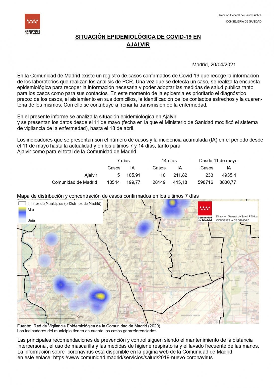 INFORME DE SITUACIÓN EPIDEMIOLÓGICA DE COVID-19 A 20 DE ABRIL 2021