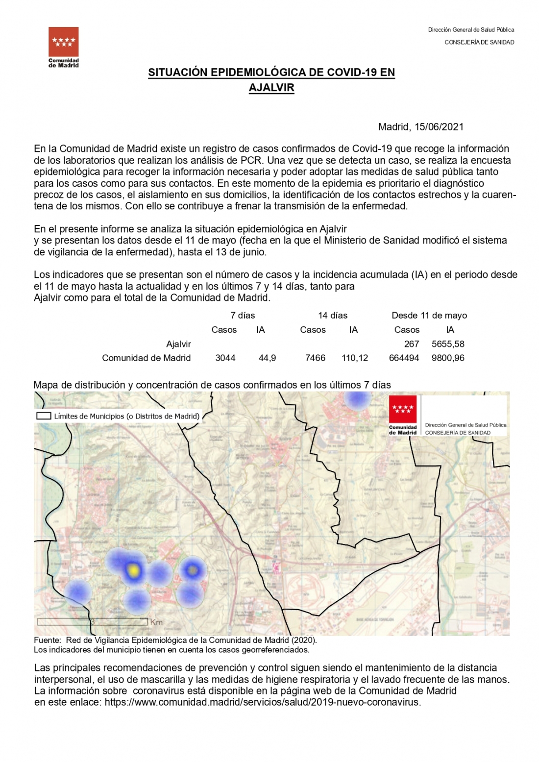 INFORME DE SITUACIÓN EPIDEMIOLÓGICA DE COVID-19, 15 DE JUNIO