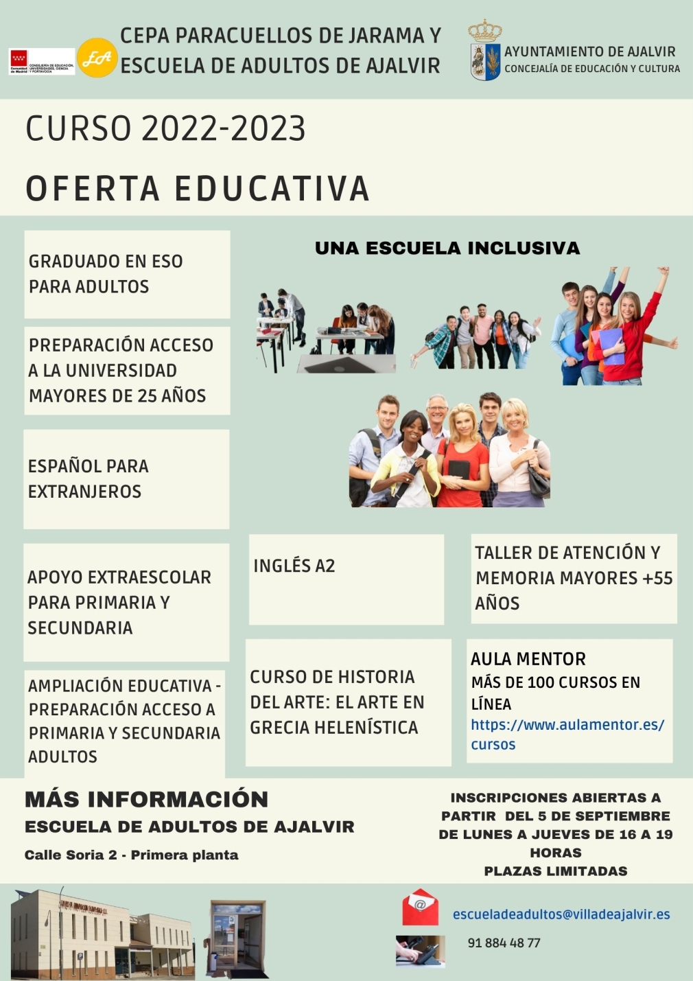 ABIERTO PERIODO DE MATRICULACIÓN CURSO 2022-2023 EN LA ESCUELA DE ADULTOS