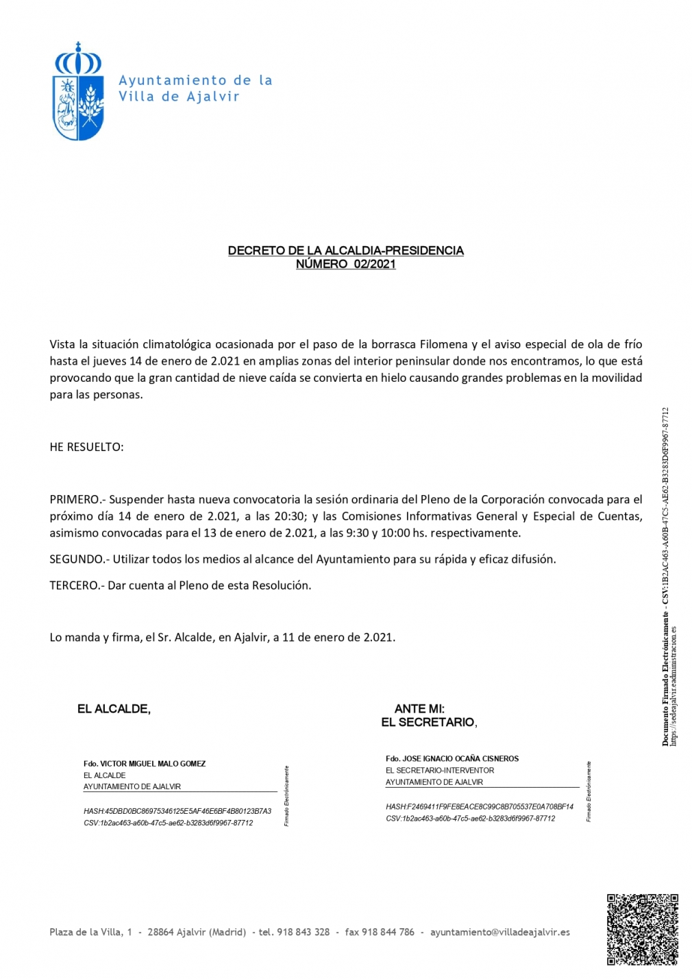 DECRETO DE LA ALCALDIA-PRESIDENCIA NÚMERO 02/2021