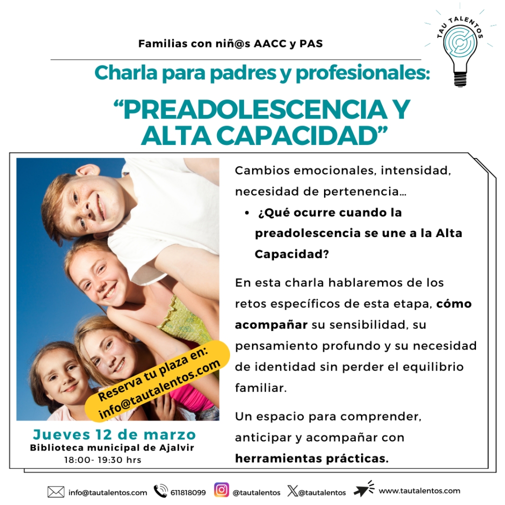 Charla para padres y profesionales: “Preadolescencia y Alta Capacidad”