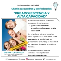 Charla para padres y profesionales: “Preadolescencia y Alta Capacidad”