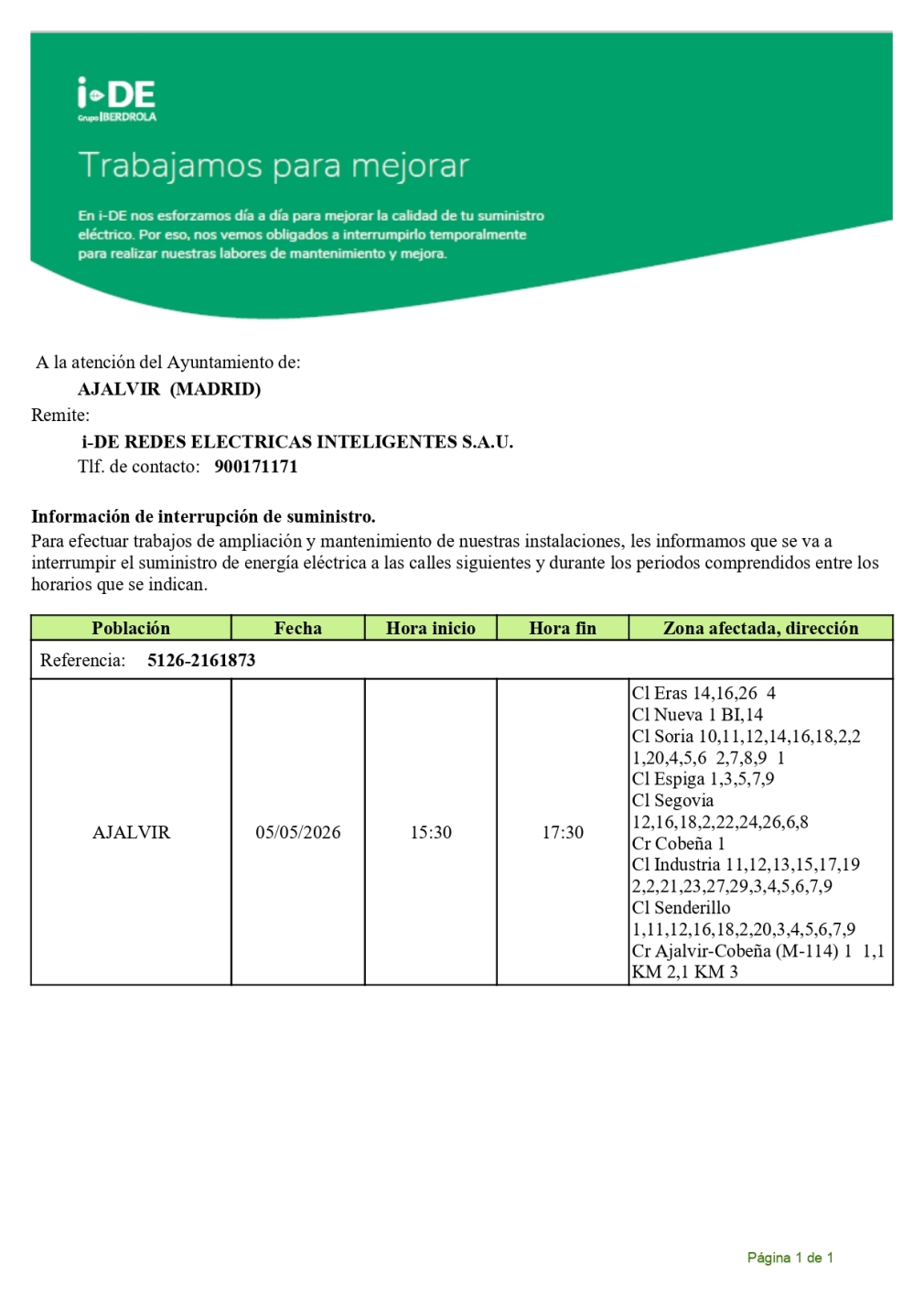 AVISO CORTE DE SUMINISTRO ELECTRICO