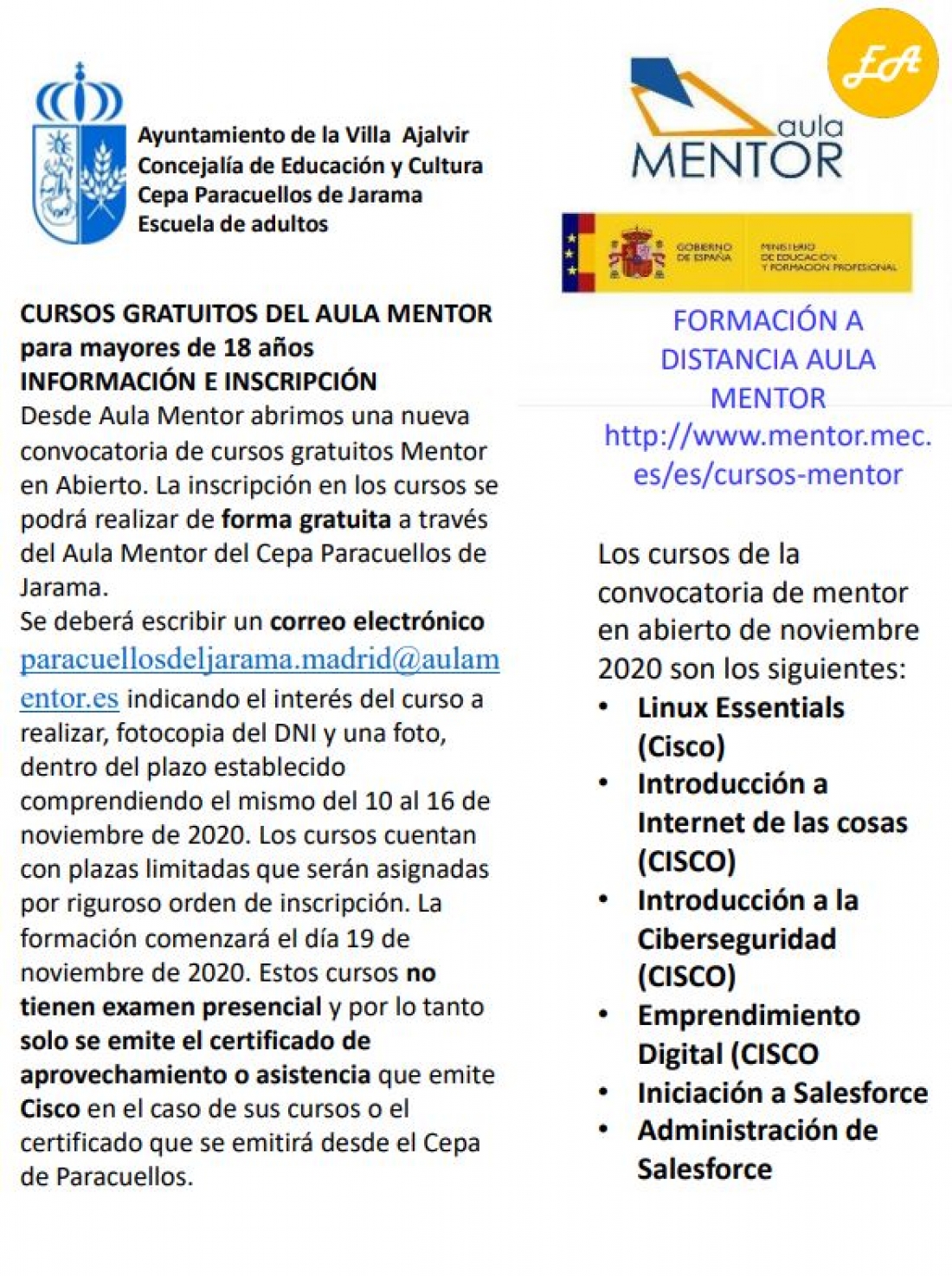 Cursos gratuitos del Aula Mentor