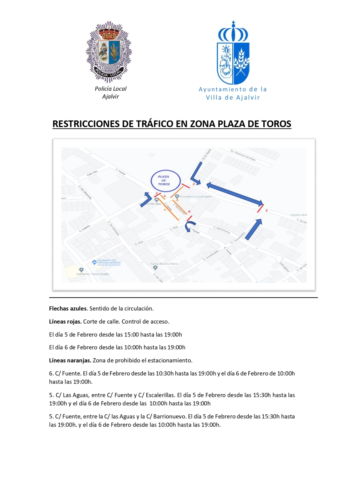 RESTRICCIONES DE TRÁFICO EN LA ZONA  DE LA PLAZA DE TOROS