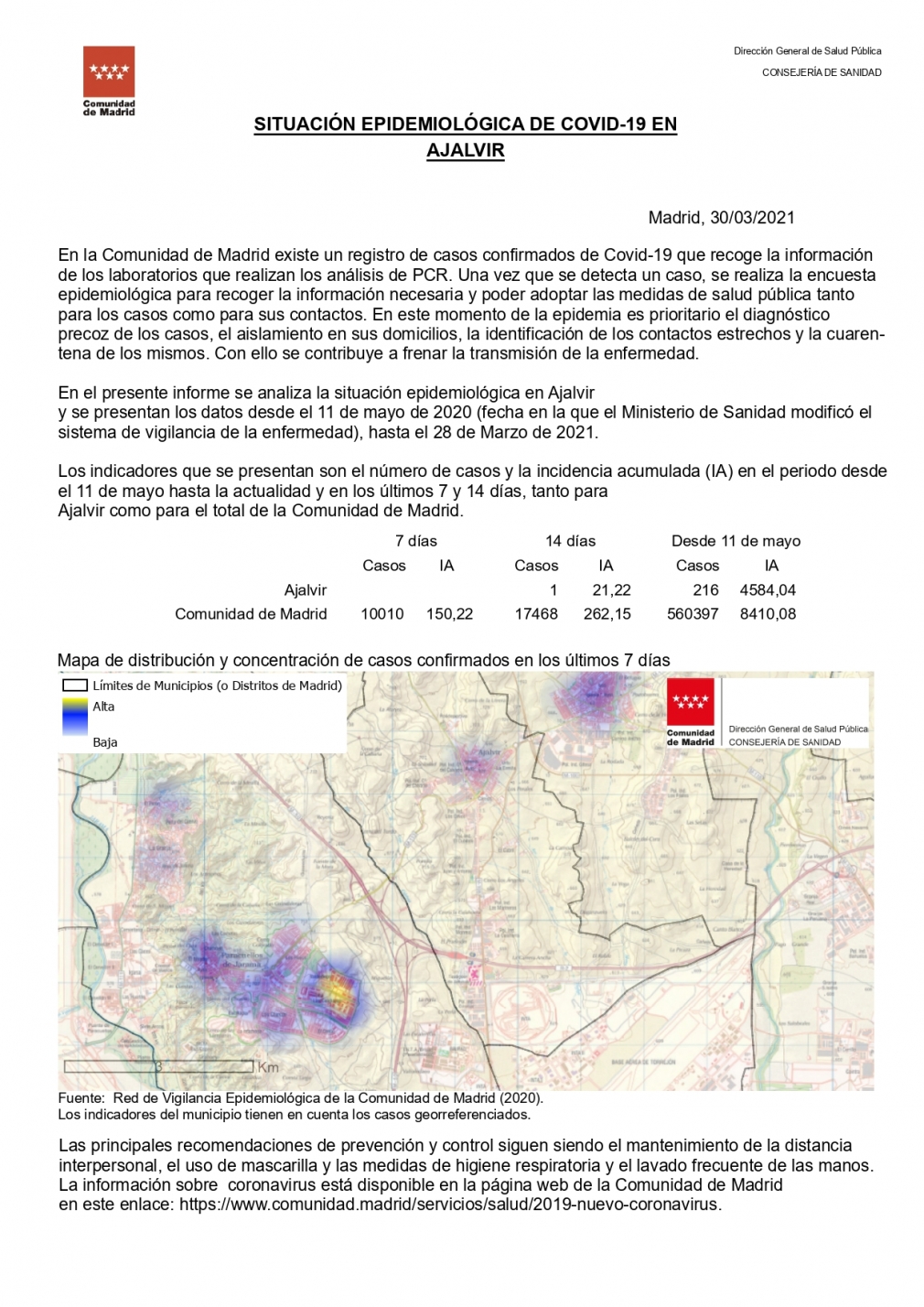 Informe de situación Epidemiológica de COVID-19 a 30 de marzo 2021