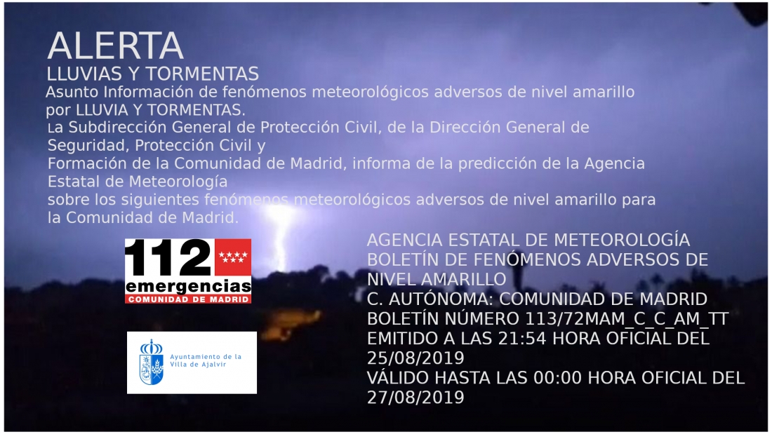 Nivel Amarillo por LLUVIA Y TORMENTAS