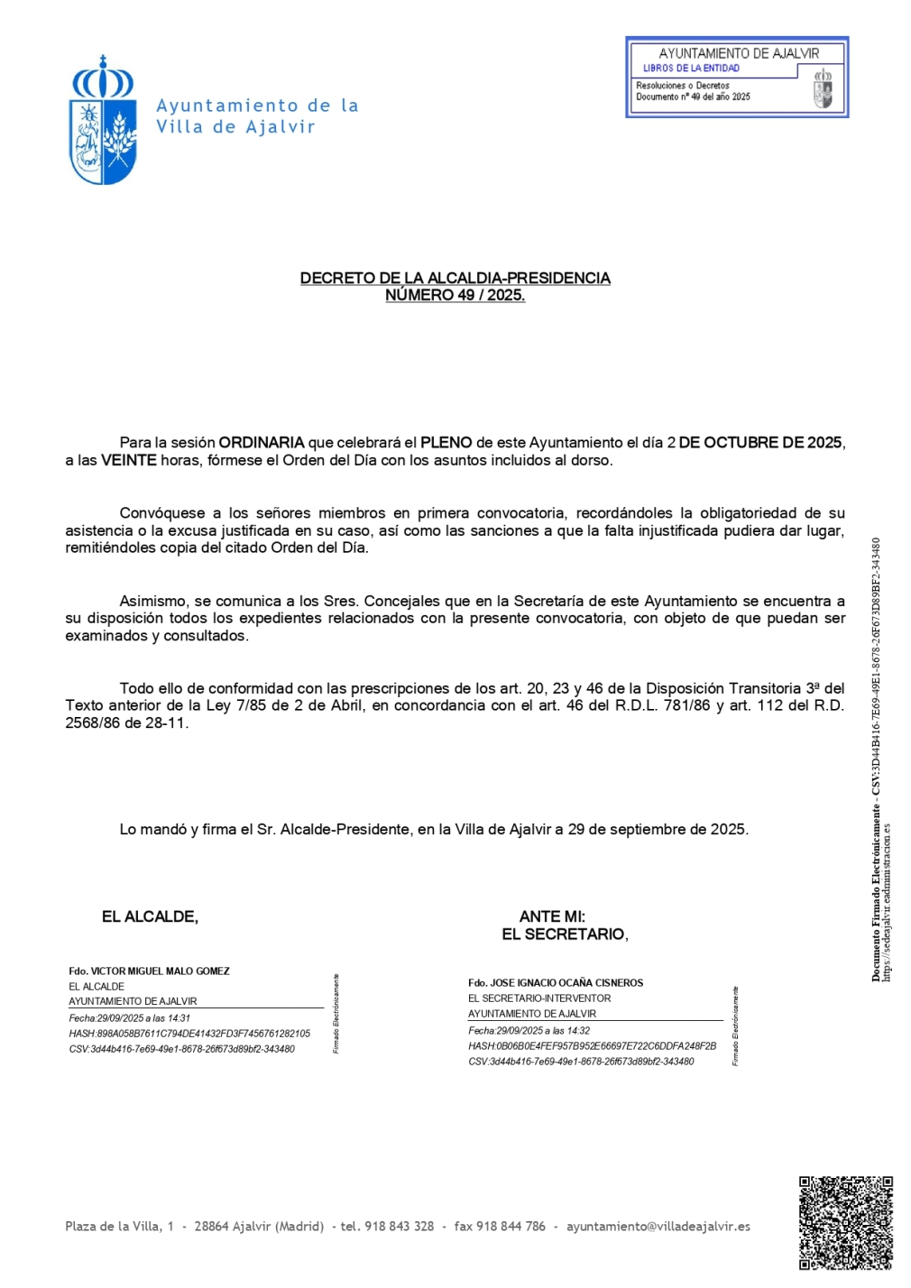 CONVOCATORIA DE PLENO