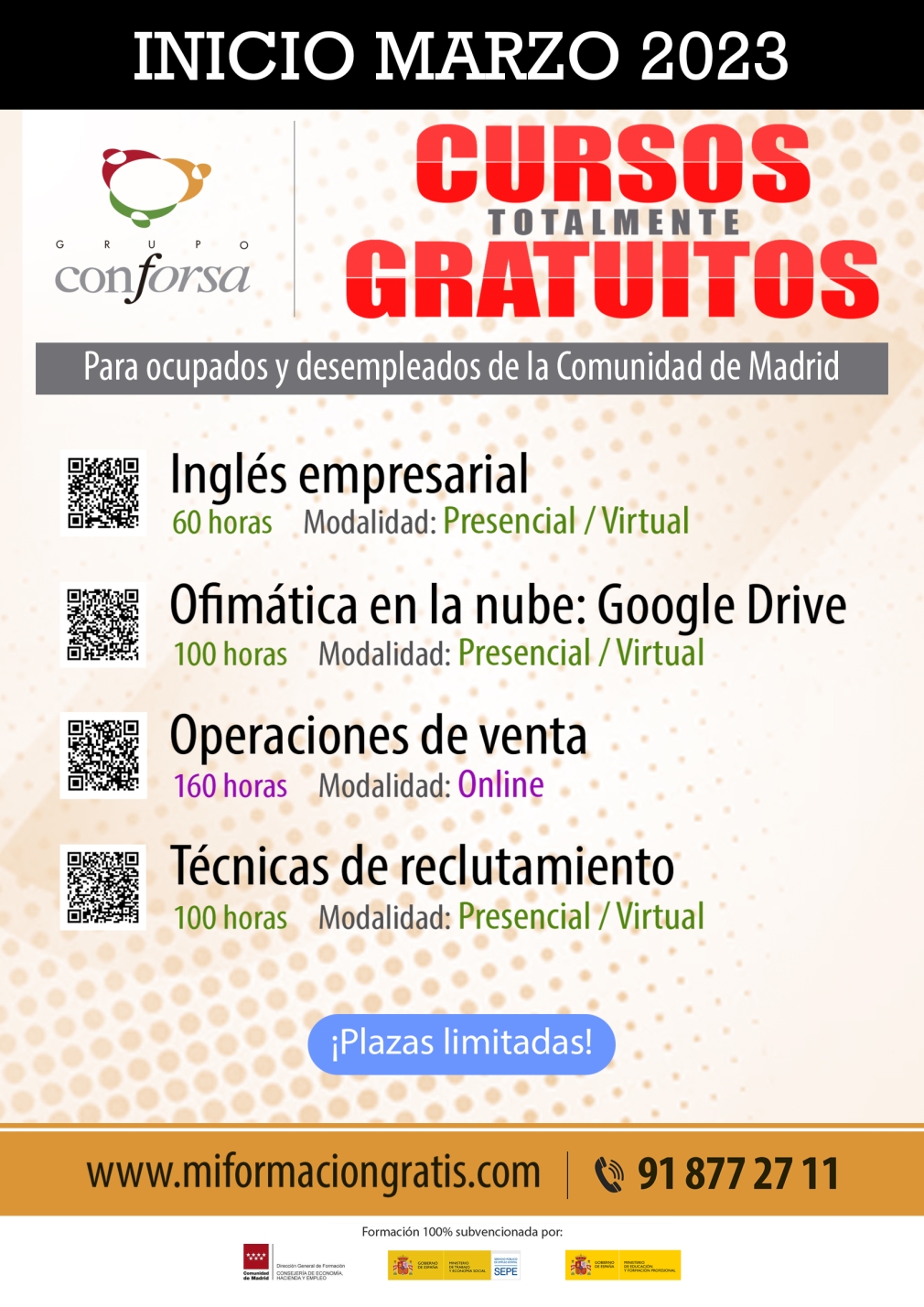 CURSOS GRATUITOS PARA OCUPADOS Y DESEMPLEADOS DE LA COMUNIDAD DE MADRID