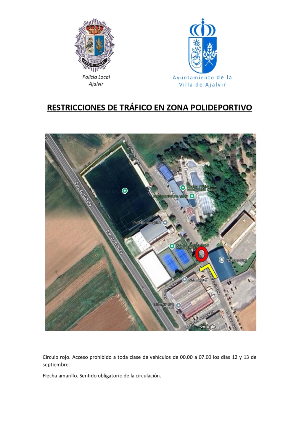 RESTRICCIONES DE TRÁFICO EN ZONA POLIDEPORTIVO